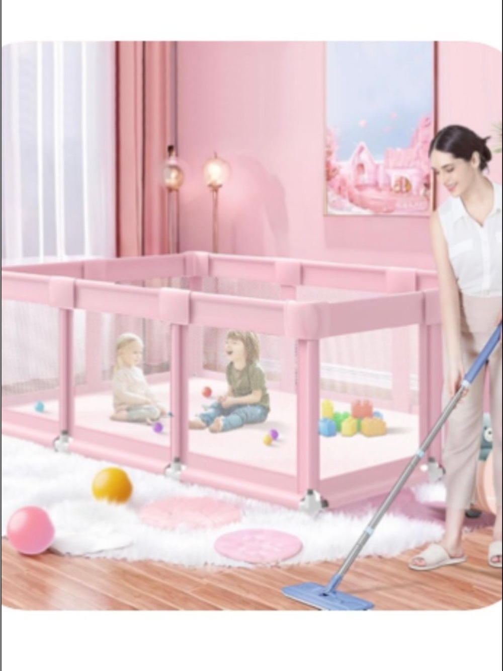 Portable Pink Playpen for Toddlers - Safe Play Area